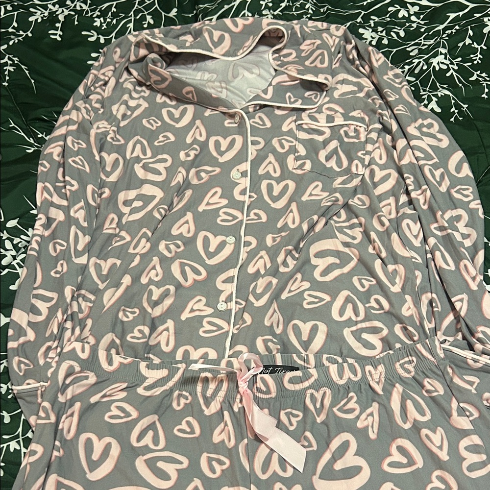 Fashion Nova Gray and Pink Heart Pajama Set